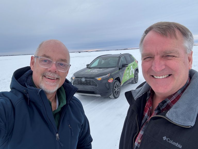 Greg Yoder and Mark Mast on the ice road.